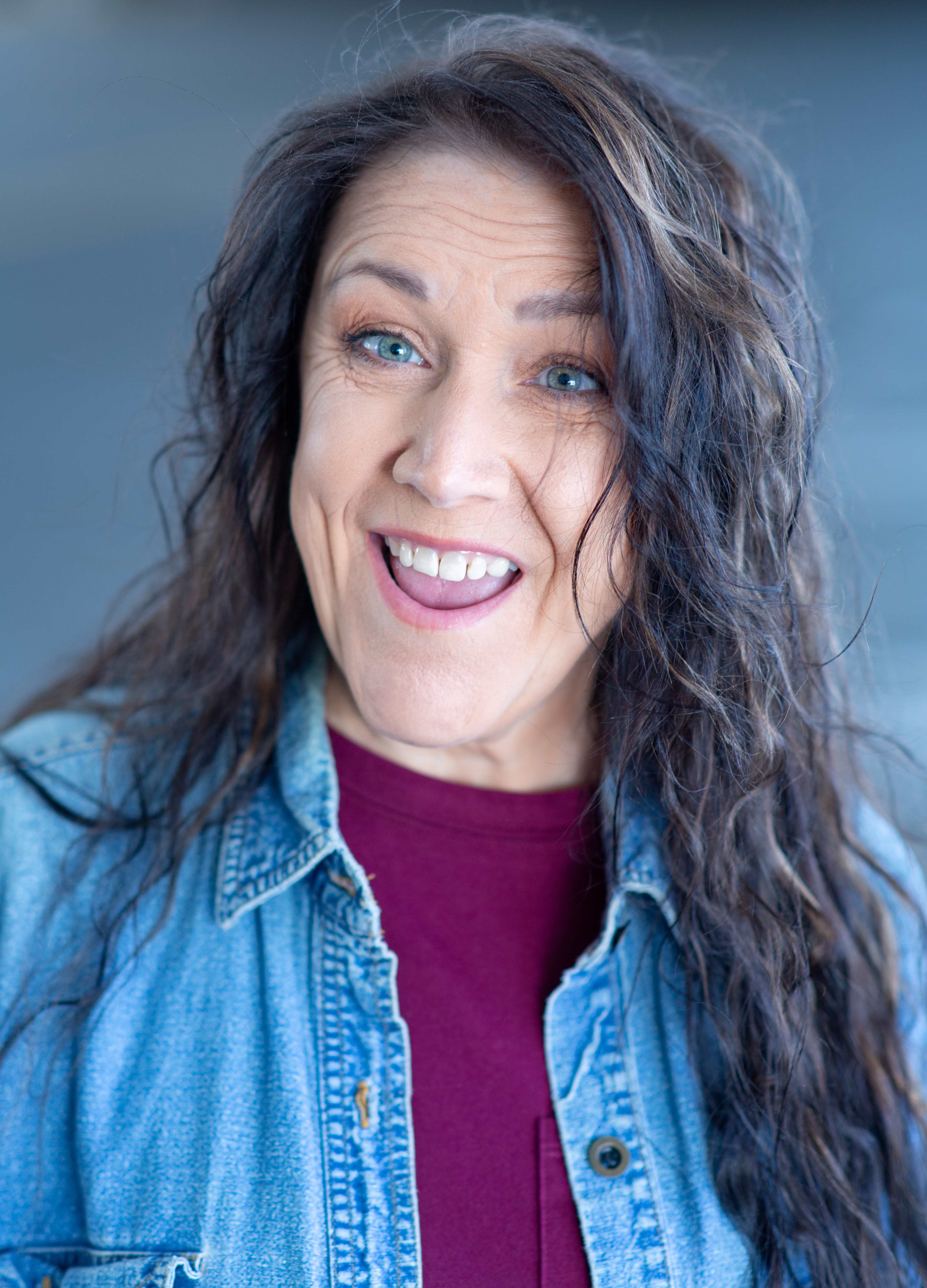 Eva Gehlert with a playful, animated expression
